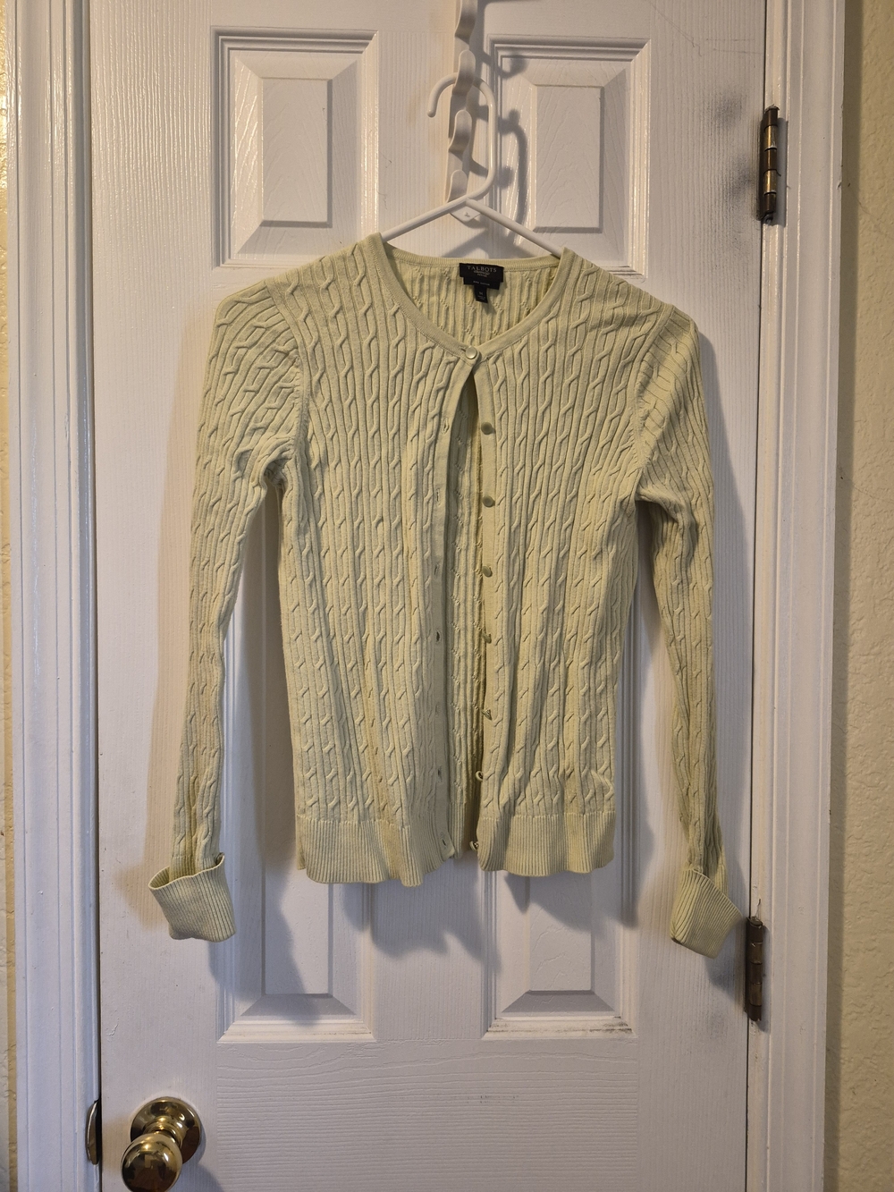 Talbots Light Green Cable-Knit Button Cardigan Sweater